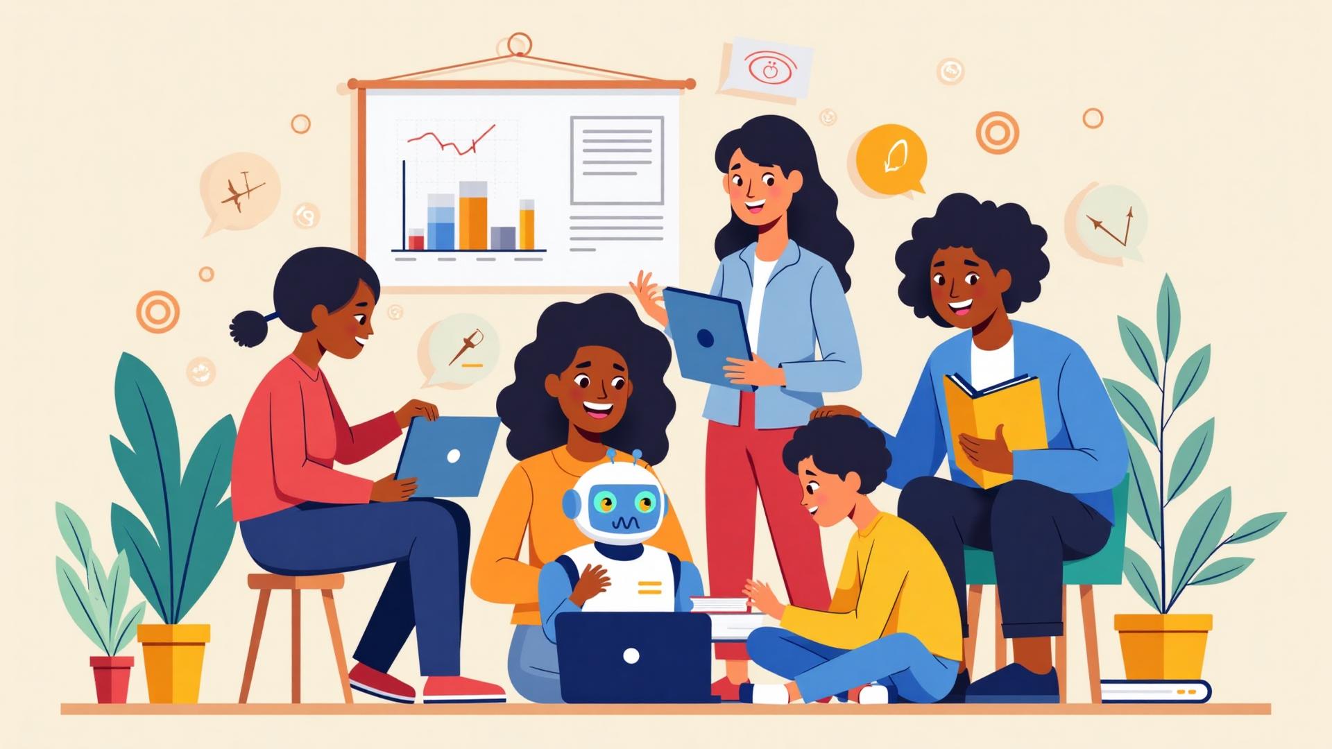 Estudiantes aprendiendo con tecnología